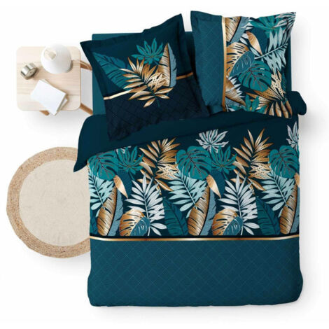 Paris Prix – Parure de lit 3 pièces 260x240cm en coton 100% – Couleur bleu – Housse de couette avec taies d'oreiller incluses