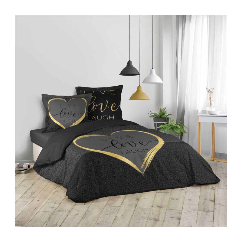 Parure de Lit 3 Pièces 'Crazy Love' 200x200cm Noir