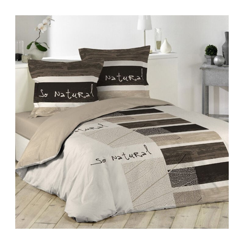 Paris Prix - Parure de Lit 3 Pièces 'So Natural' 260x240cm Marron