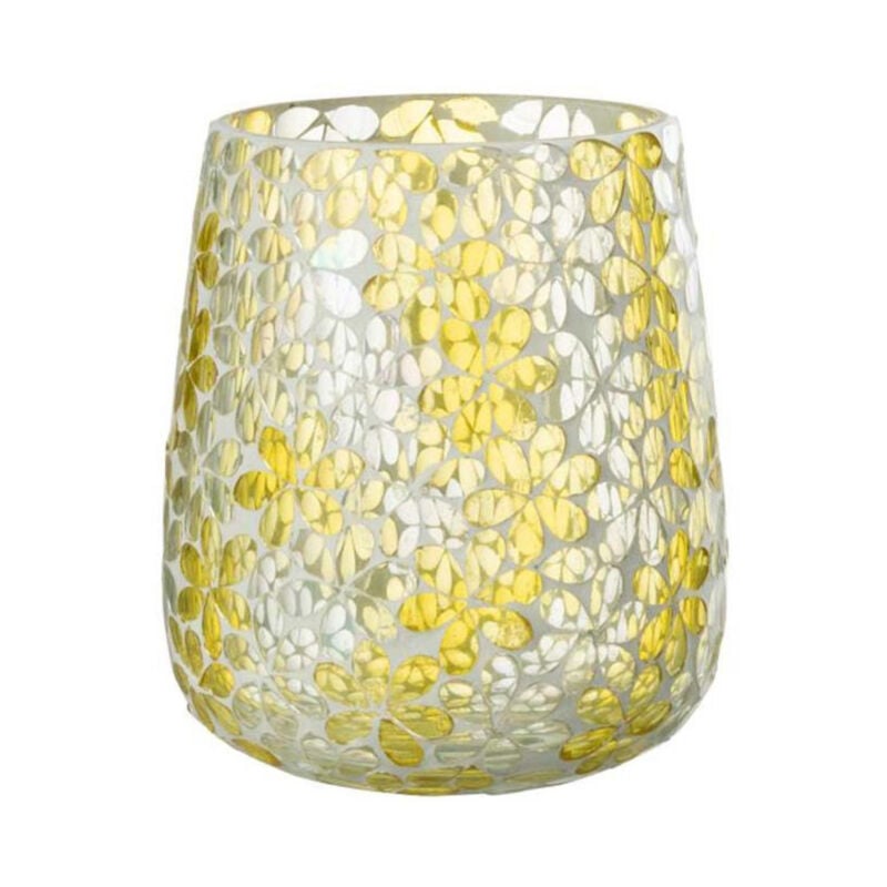 Paris Prix - Photophore Design en Verre 'Fleurs' 18cm Jaune