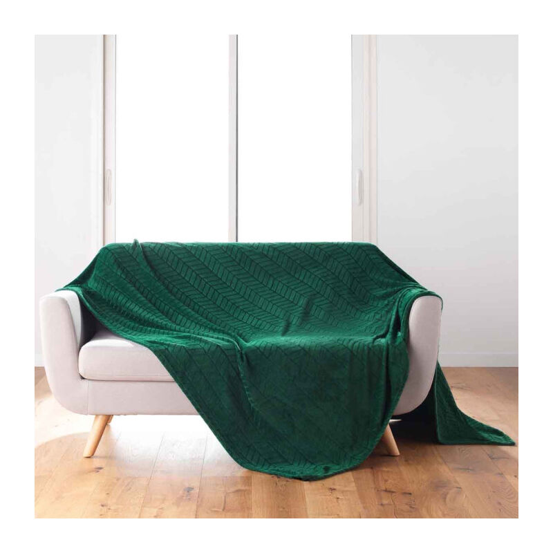 Plaid Flanelle Uni 'Arya' 180x220cm Vert