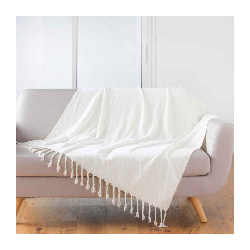 Plaid à Franges Uni 'Mélissa' 125x150cm Blanc