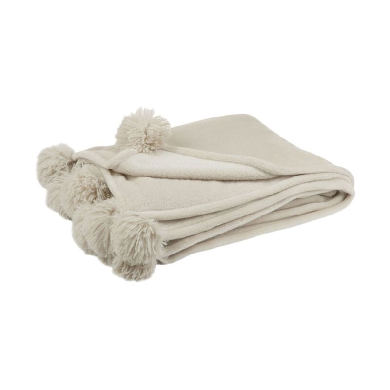 Plaid à Pompons 'Blanket' 130x170cm Beige Foncé