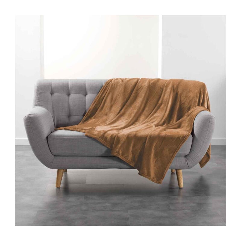 Plaid Uni en Flanelle "Flanou" 180x220cm Camel