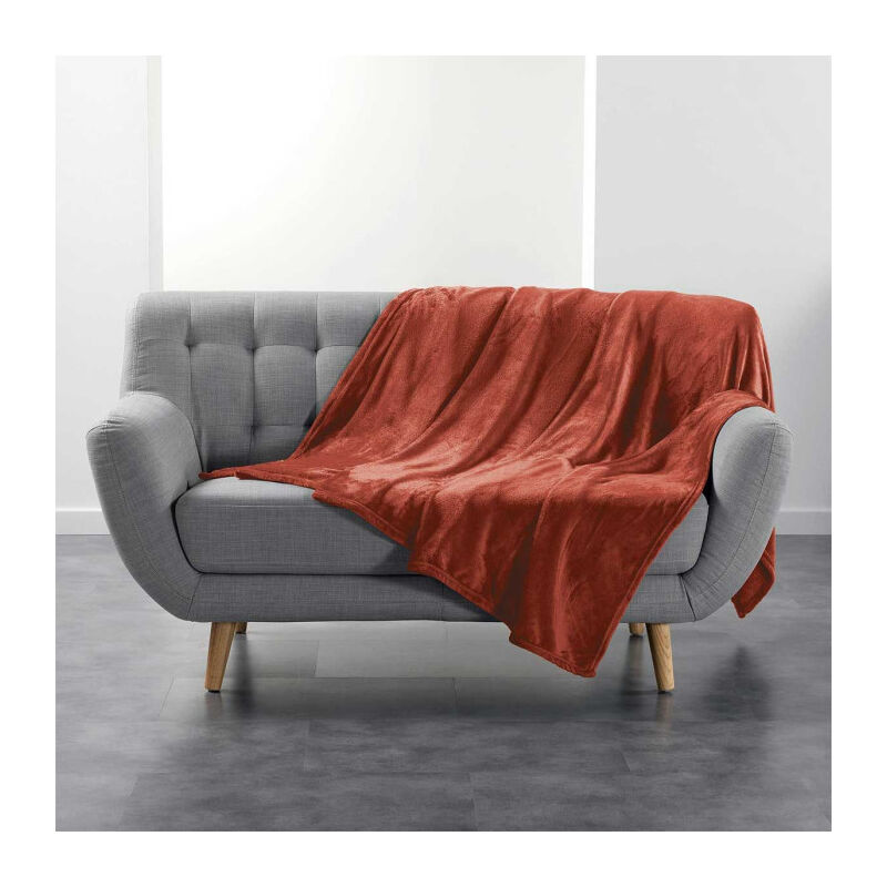 Plaid Uni en Flanelle "Flanou" 180x220cm Terracotta
