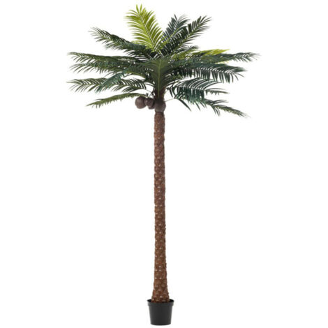 Paris Prix – Plante verte artificielle palmier 4 noix de coco 350cm – En plastique – Pot design moderne – Pour intérieur contemporain