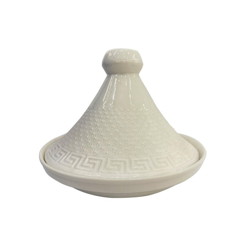 Paris Prix - Plat à Tajine en Porcelaine 'Clélia' 25cm Blanc