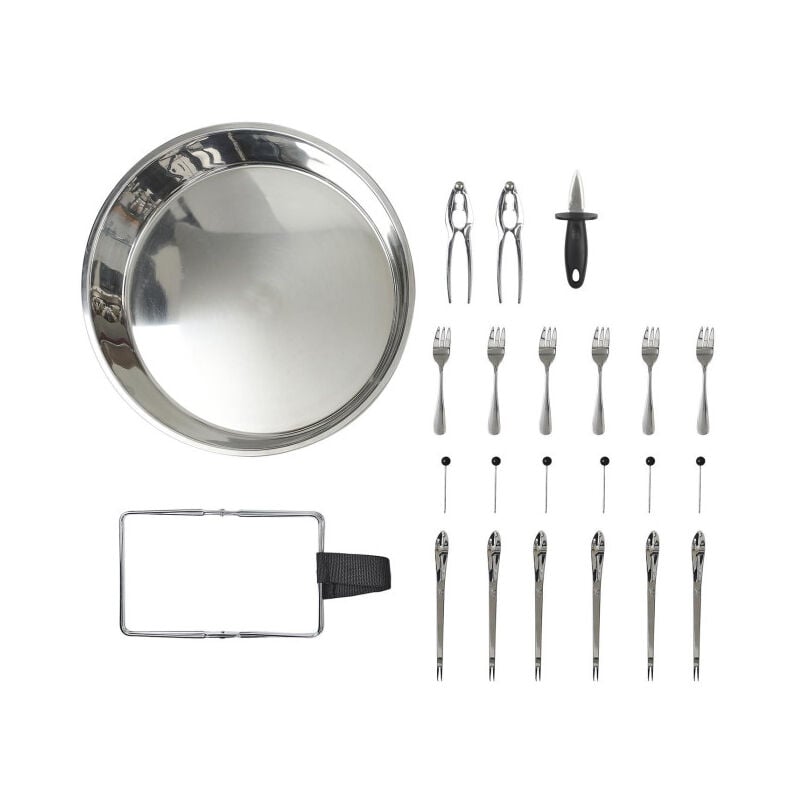 Paris Prix - Plateau de Service Fruits de Mer '22 Accessoires' 40cm Argent