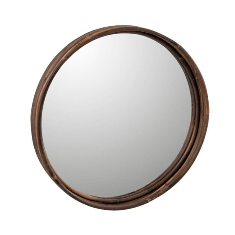 Paris Prix - Plateau & Miroir Design 'Rond & Rotin' 40cm Marron
