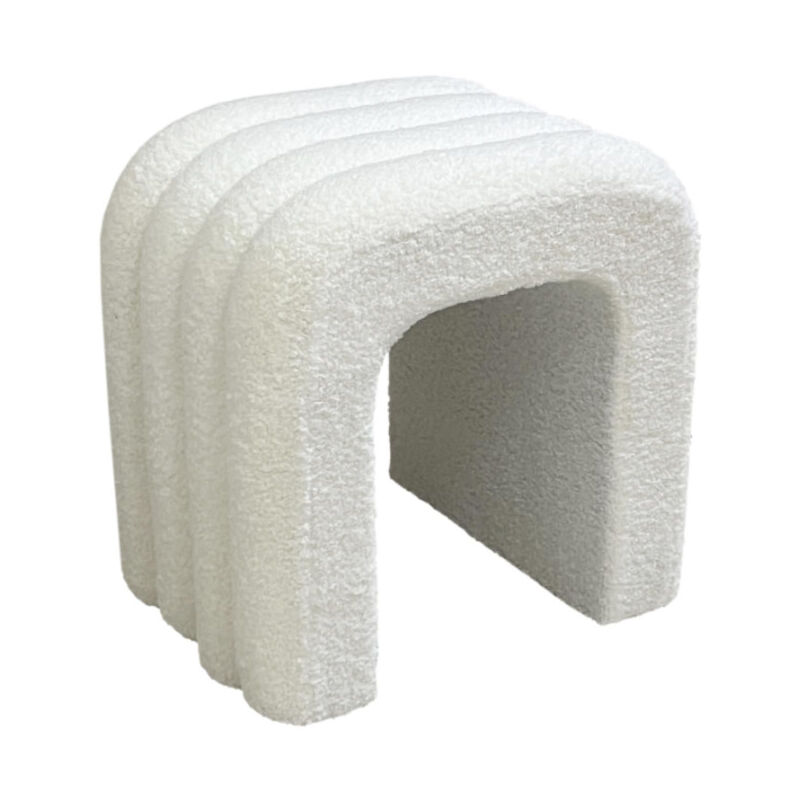 Paris Prix - Pouf Arc Bouclette 'Archy' 42cm Blanc