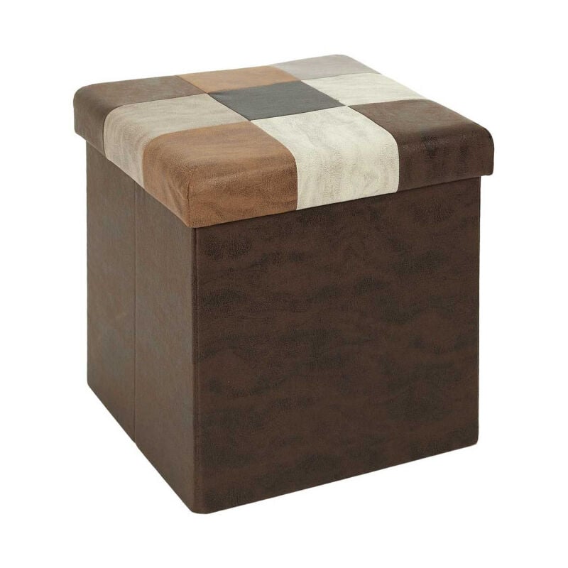 Pouf Coffre Pliable Patchwork 'Loic' 38cm Marron