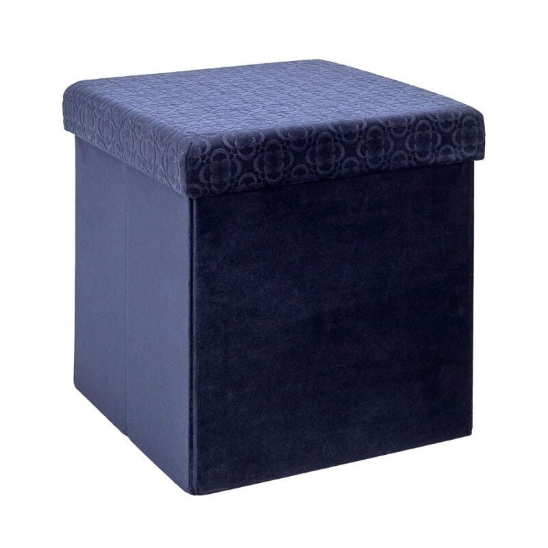 Pouf Pliable & Coffre 'Rétro' 38cm Bleu Nuit