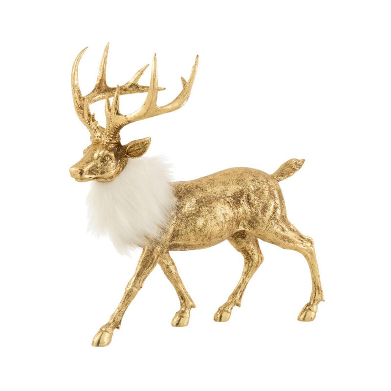 Paris Prix - Renne Déco à Poser 'Animal' 39cm Or & Blanc