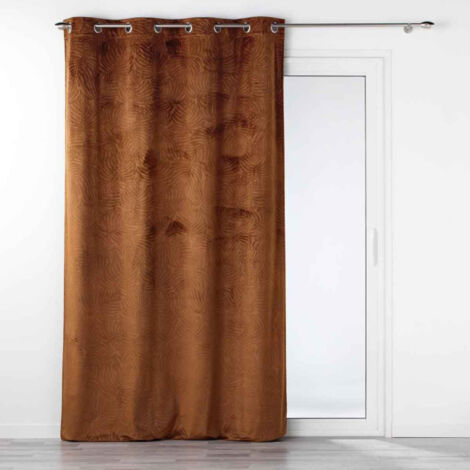 Paris Prix – Rideau occultant 140x240cm camel – 100% polyester – Texture velours en relief – Rideau à œillets pour occultation optimale