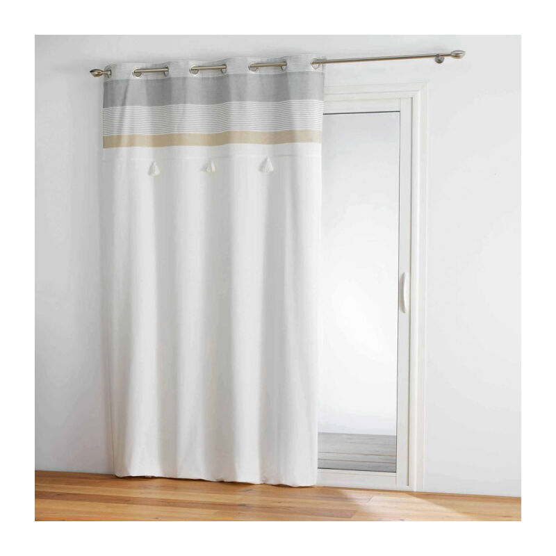 Rideau à Œillets Avec Pompons 'Iliade' 140x240cm Blanc & Gris