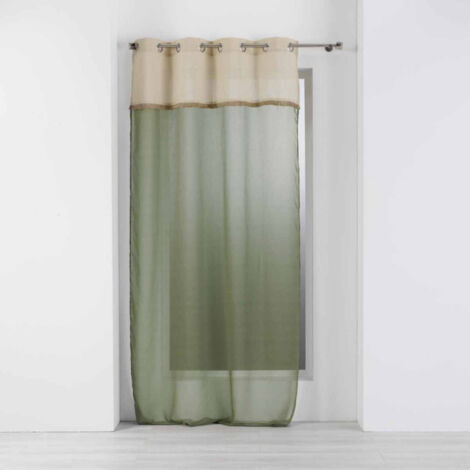 Paris Prix – Rideau voilage à œillets 140x240cm en polyester et jute – Couleur verte moderne – Prêt à poser pour décoration intérieure