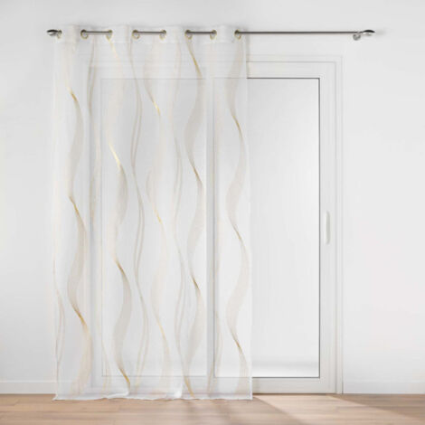 Paris Prix – Rideau voilage à œillets 140x240cm en polyester – Finition en voile sablé – Couleur or – Résistant aux plis et durable