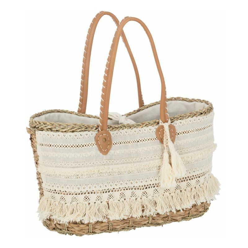 Sac De Plage dentelle 49cm Blanc & Naturel - Paris Prix