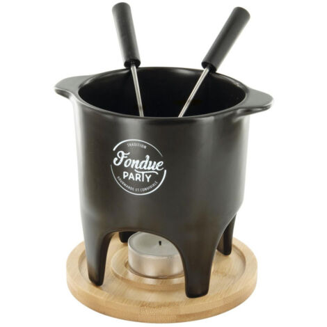Paris Prix – Service à fondue 2 personnes – Fonctionne à la bougie – Dimensions 11,8 x 15 cm – Bambou et acier noir