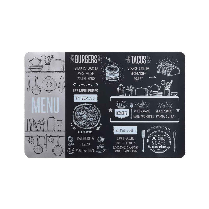 Set de Table Imprimé 'Brasserie' 28x43cm Noir & Argent