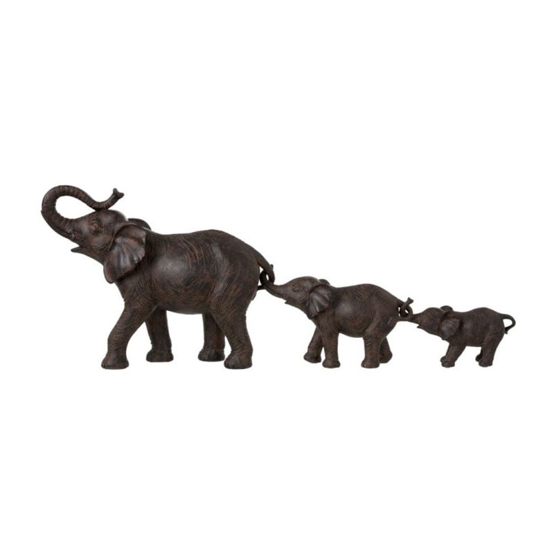 Paris Prix - Statue Déco 'Famille d'Eléphants' 83cm Marron