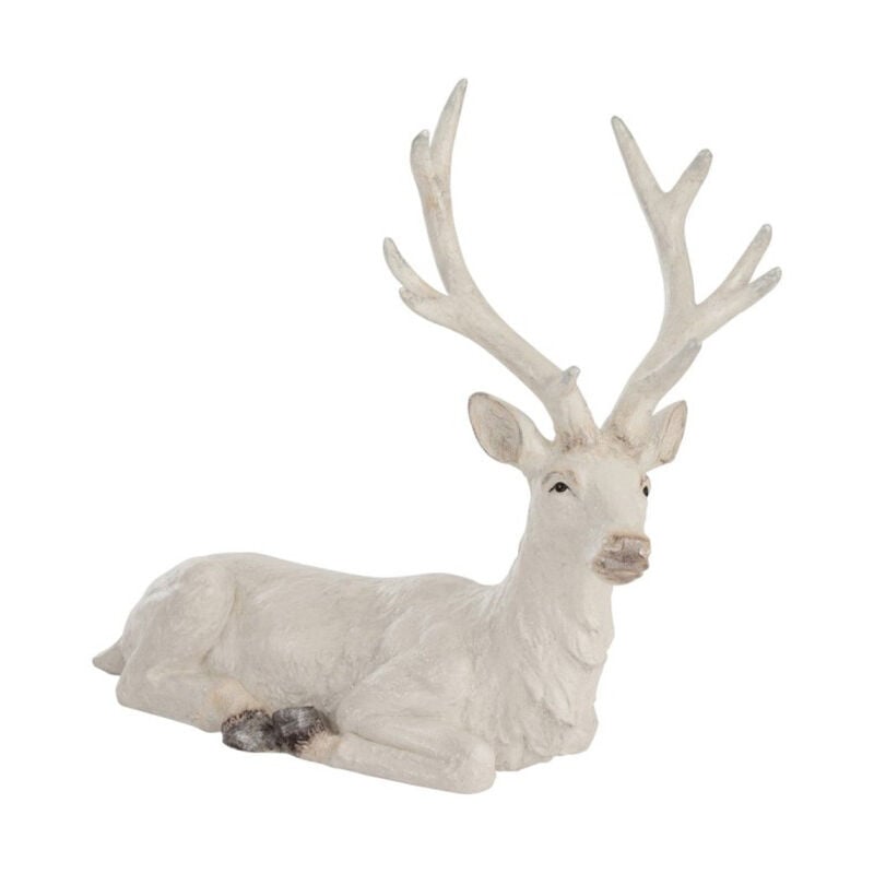 Statue Déco à Poser Cerf 'Couché' 70cm Blanc