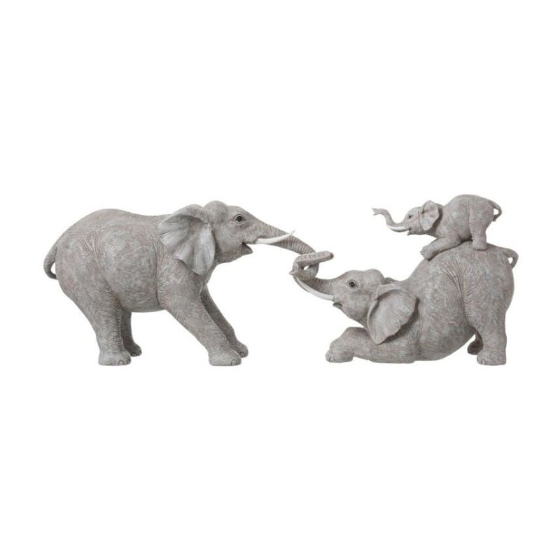 Paris Prix - Statue Déco Résine 'Eléphants Joueurs' 76cm Gris