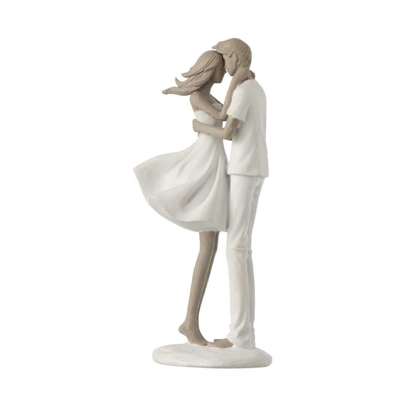 Paris Prix - Statuette Déco 'Couple Bisou' 24cm Blanc