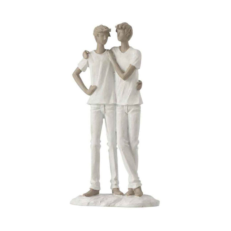 Paris Prix - Statuette Déco 'Couple de Garçons' 26cm Blanc