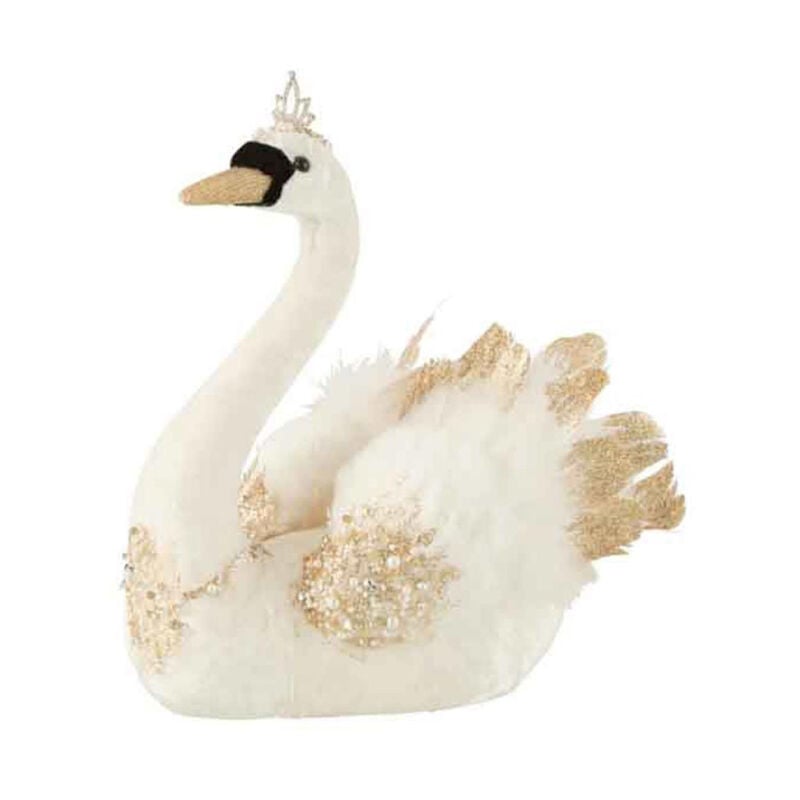 Paris Prix - Statuette Déco 'Cygne Plumes' 29cm Blanc & Or