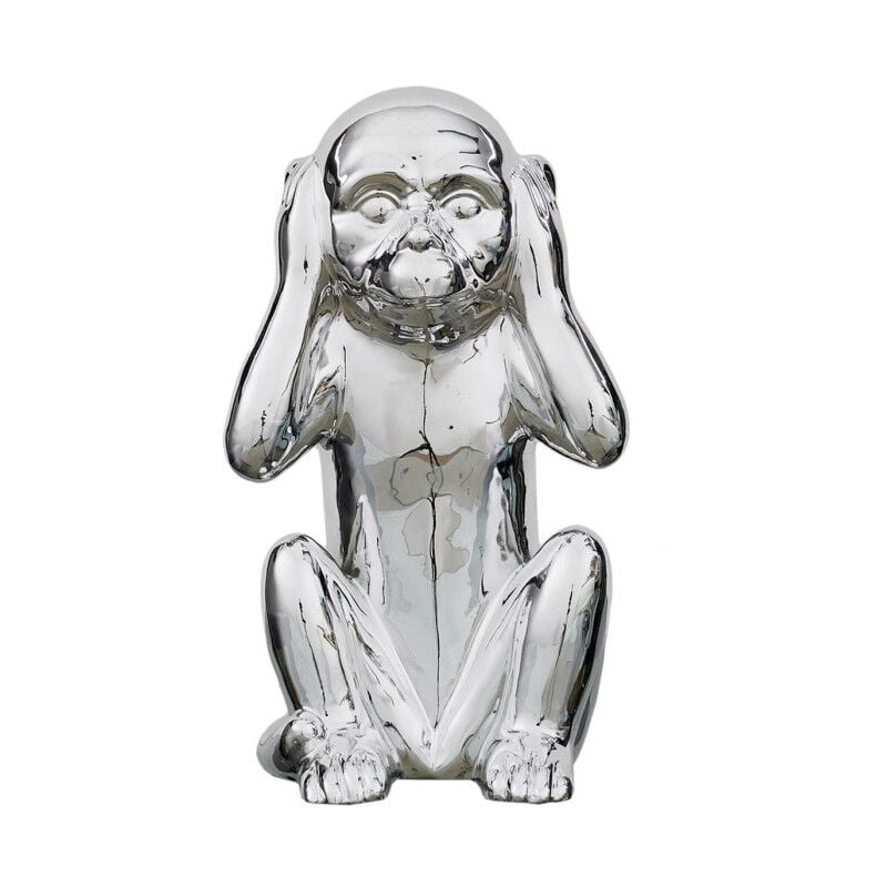 Paris Prix - Statuette Déco en Céramique 'Singe Assis' 28cm Argent