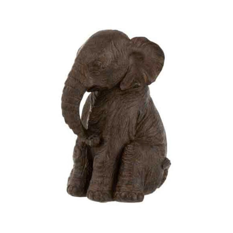 Paris Prix - Statuette Déco 'Éléphant Assis' 23cm Marron