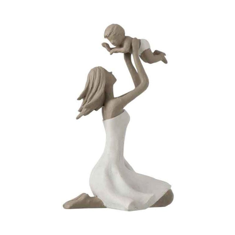 Paris Prix - Statuette Déco 'Maman avec Enfant' 18cm Blanc