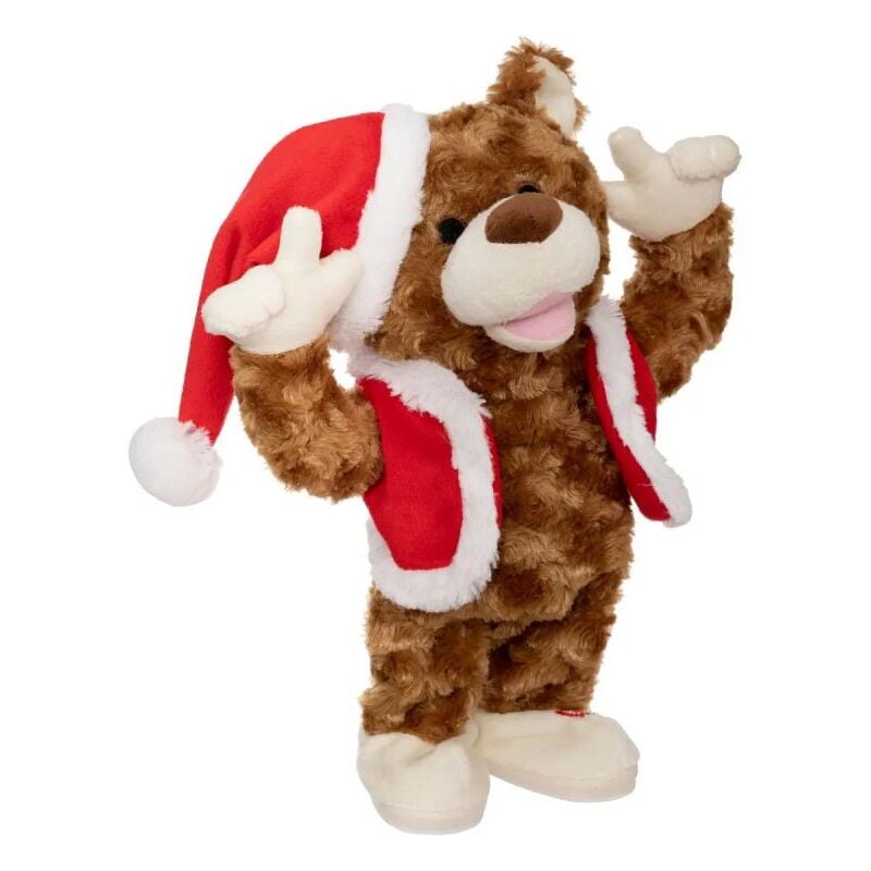 Paris Prix - Statuette De Noël Animée ours Fun 31cm Marron