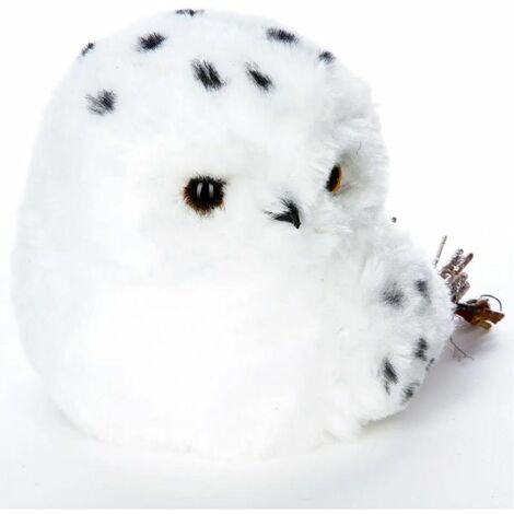 Paris Prix - Statuette Déco hibou Fourrure 21cm Blanc