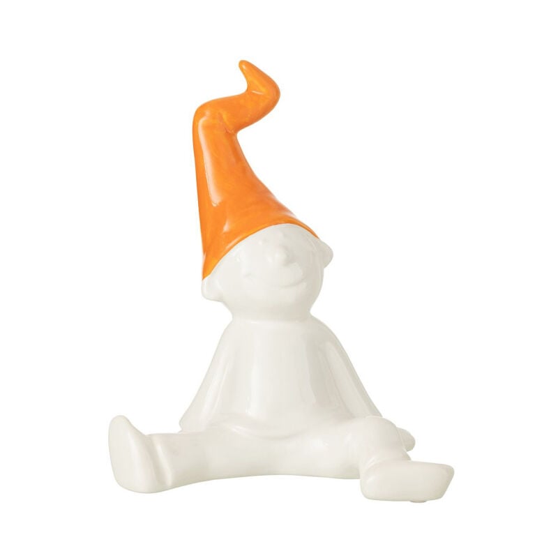 Statuette Déco 'Nain' 31cm Blanc & Orange