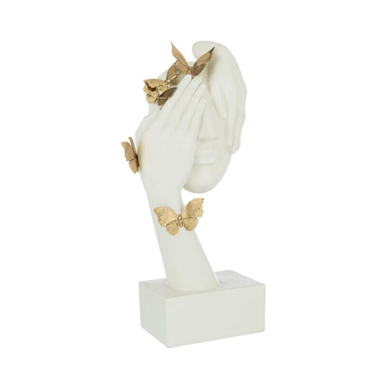 Statuette Déco Visage "Papillons" 54cm Blanc