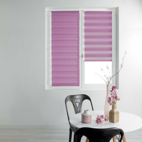 Paris Prix – Store enrouleur jour nuit 60x90cm violet – Polyester – Effet jour/nuit – Facile à poser – Compatible tringles standards
