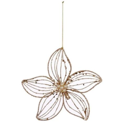 Paris Prix - Sujet De Noël Déco fleurs Paillettes 15cm Or