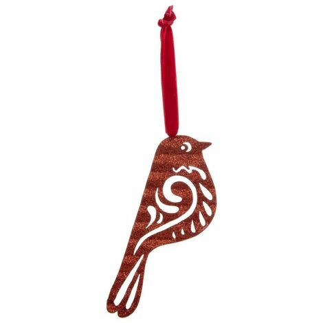 Paris Prix - Sujet De Noël Déco oiseau 14cm Rouge