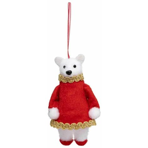 Paris Prix - Sujet De Noël Déco ours Avec Robe 13cm Rouge