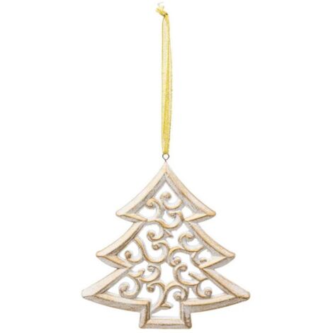 Paris Prix - Sujet De Noël En Bois sapin Arabesque 15cm Blanc