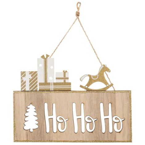 Paris Prix - Sujet De Noël Pancarte ho Ho Ho 20cm Naturel