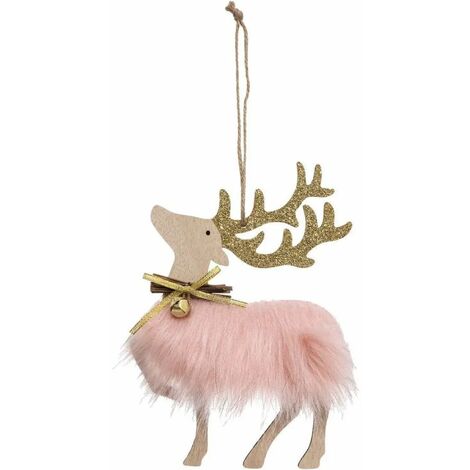 Paris Prix - Sujet De Noël renne Fourrure 17cm Rose & Or