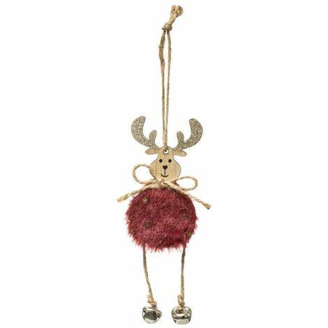 Paris Prix - Sujet De Noël renne Fourrure 18cm Rouge