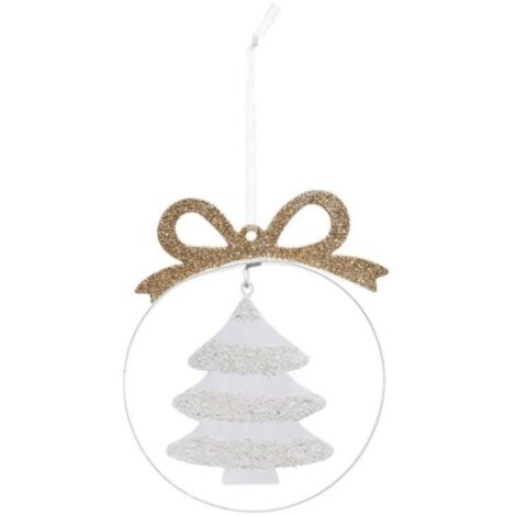 Paris Prix - Sujet De Noël sapin Avec Nœud 11cm Blanc & Or