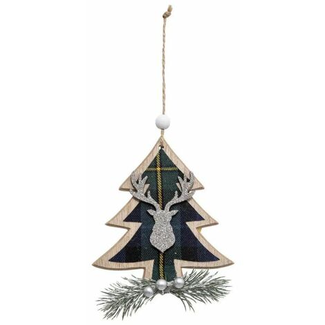Paris Prix - Sujet De Noël sapin Tartan 17cm Bleu & Argent