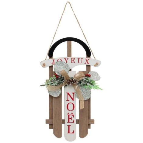 Paris Prix - Suspension Déco Noël luge 35cm Marron
