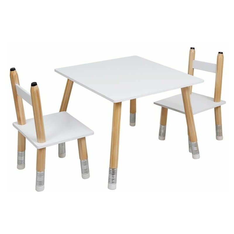 paris prix - table & 2 chaises enfant crayon 60cm blanc