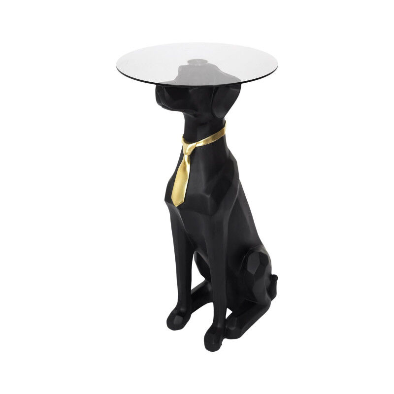 Table Basse Déco "Chien Assis" 66cm Noir & Or